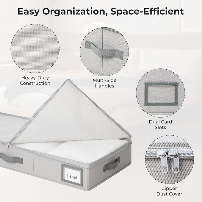 GRANNY SAYS 4.5-Inch Foldable Underbed Storage Box with Lid, Sturdy Frabic Organizer with Reinforced Bottom for Clothes, Shoes, Low-Profile Underbed Container for Bedroom, Closet,2 Pack, Grey