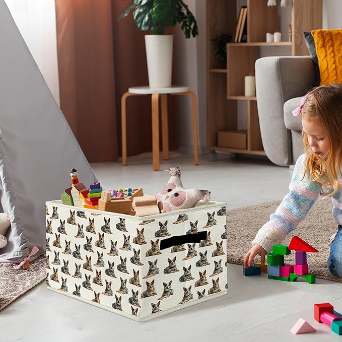 Australian Cattle Dog Gifts Storage Bins & Boxes with Handles, Australian Cattle Dog Foldable Basket for Organizing, Pet Lover Gifts Collapsible Storage Basket for Bedroom Bathroom Clothes Toys