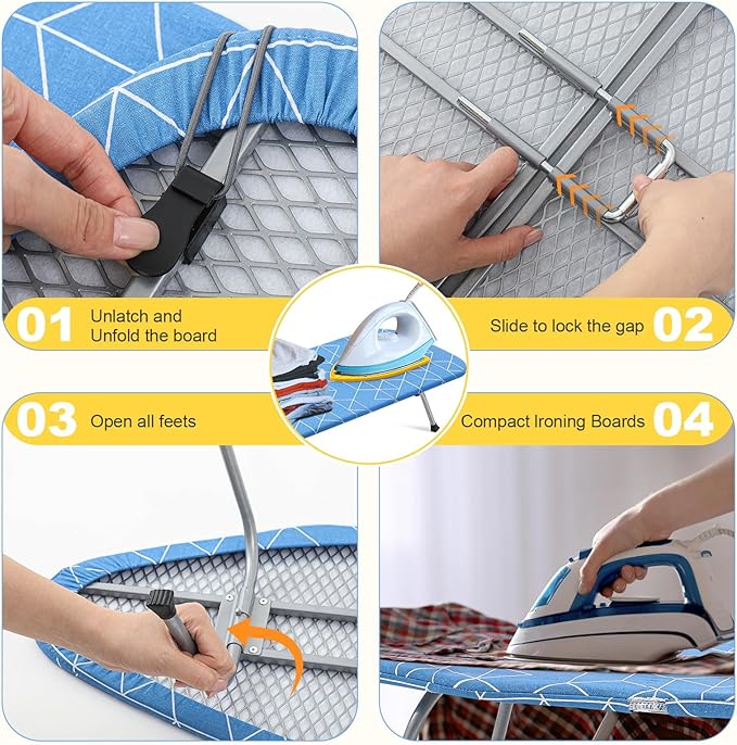 Chunful Portable Tabletop Ironing Board, Foldable Small Compact Ironing Board with Mat & Hook for Hanging Travel Mini Iron Non Slip Feet Table Storage for Dorm Space, 32 x 12 in(Classic,Blue)