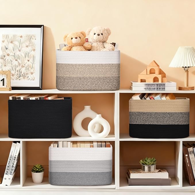 Baskets for Organizing,Storage Baskets,3 Pack Baskets for Shelfves,15"×10"×9" Woven Basket,toy storage bins,bins for organization