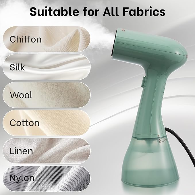 GS01 Steamer for Clothes, clothes steamer handheld with Ultra Large 400ml Water Tank, 1500W High Power, 20S Fast Heat-up,Wrinkle Remover,Portable Handheld Design Travel Steamer (Green)