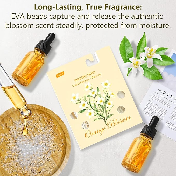 13 Packs Orange Blossom Scented Sachets for Drawer and Closet, Long-Lasting Car Air Freshener Sachet Bags, Drawer deodorizers Fresh Scents, Fragrance Bedroom Essentials