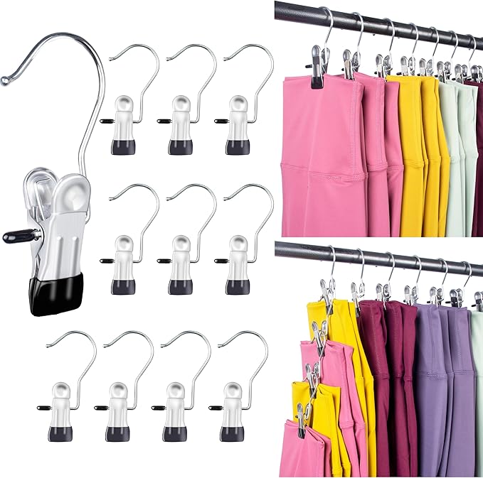 Legging Organizer for Closet,Pants Hangers Space Saving,20 Pack,Metal Yoga Pants Hangers with Clips and Soft Rubber Coated Sleeve.Space Saving Hanger Closet Organizers and Storage