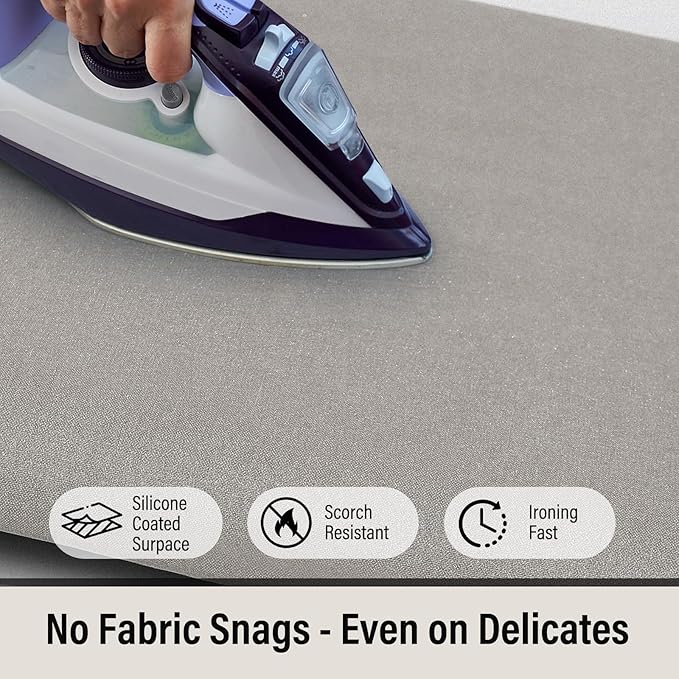 Iwtmm Ironing Board Cover and Pad with Silicone Coating, Thick Scorch-Resistant Padding, Heavy Duty for Home & Professional Use, Fits 15 x 54 Inches Boards, Secure Hook & Loop Fastener (Silver)