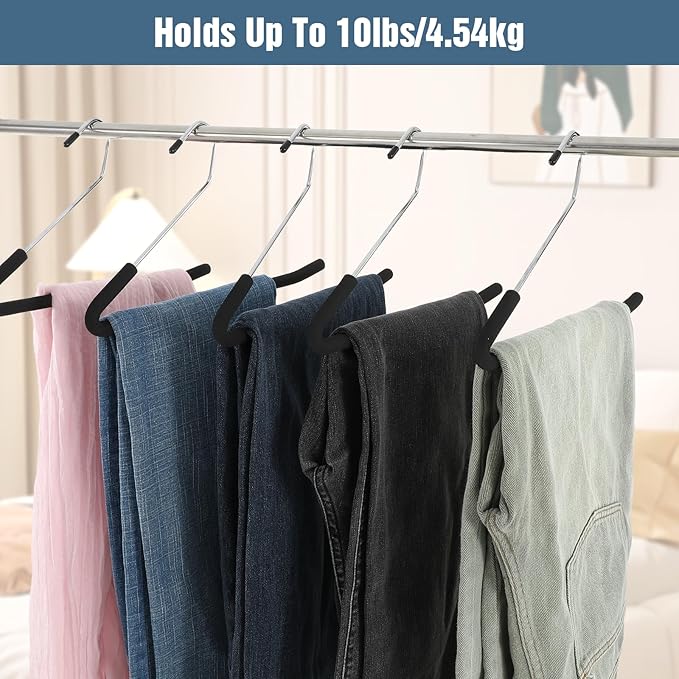 Open Ended Pants Hangers, 10 Pack Non-Slip Sponge Padded Pants Hanger Heavy Duty Metal Clothes Hangers Closet Space Saving No Crease for Jeans, Trousers, Slacks, Towels