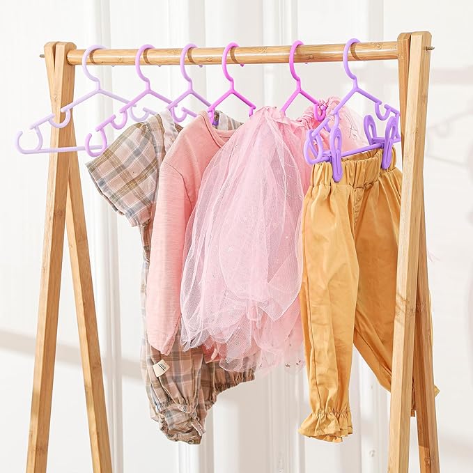 Hsei 5/10/40 Pack Baby Hangers with 10/20/80 Clips, Plastic Kids Pants Hangers for Nursery Closet Top and Bottom Clothes Hanger Set for Newborn Infant Toddler(120 Packs Total,Pink Series,10.6 Inch)