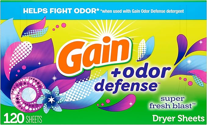 Gain Dryer Sheets Plus Odor Defense, Super Fresh Blast Scent, 120 Count, Helps fight static and odor, laundry sheets