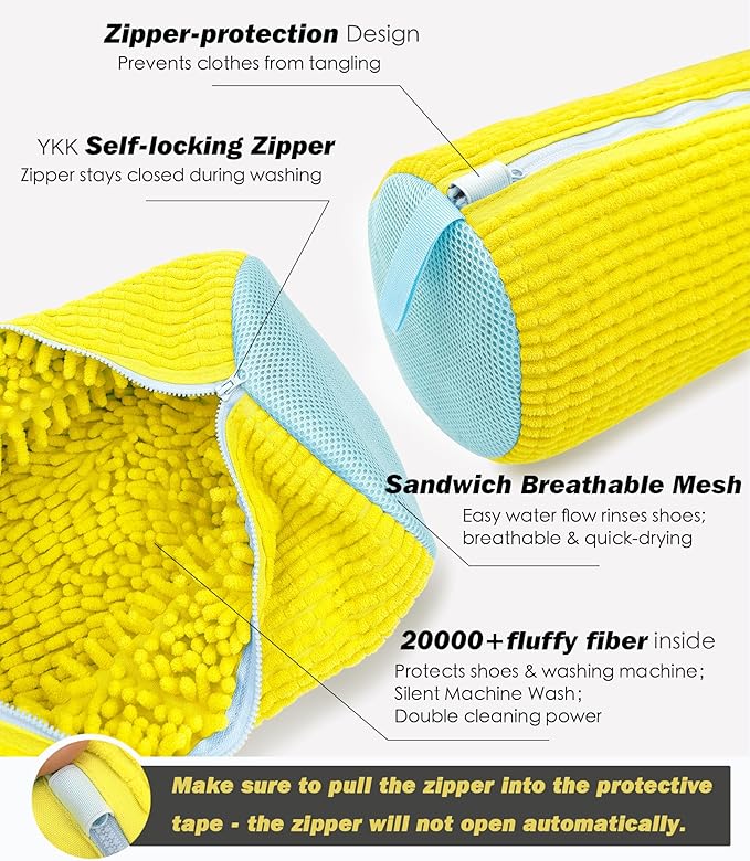 Shoe Washing Machine Bag,Laundry Shoe Bag for Washer and Dryer,Reusable Shoe Cleaning Bag for Sneakers,Tennis Shoes,With Self-locking Zipper, Microfiber Inside,Include Shoe Bag