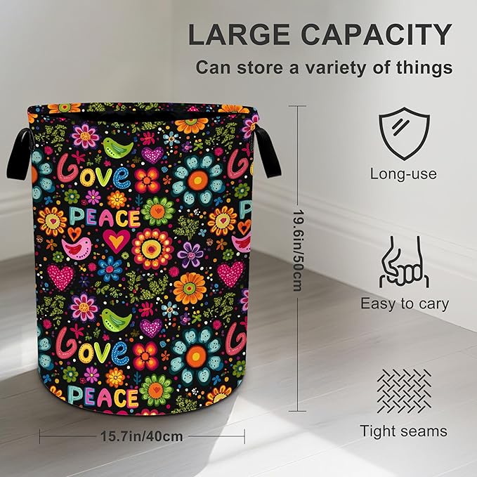 70s Laundry Basket Storage Bin Foldable Laundry Hamper Clothes Storage Bucket Organizer 19.6x15.7 Inch For Laundry Room/Bedroom/Bathroom