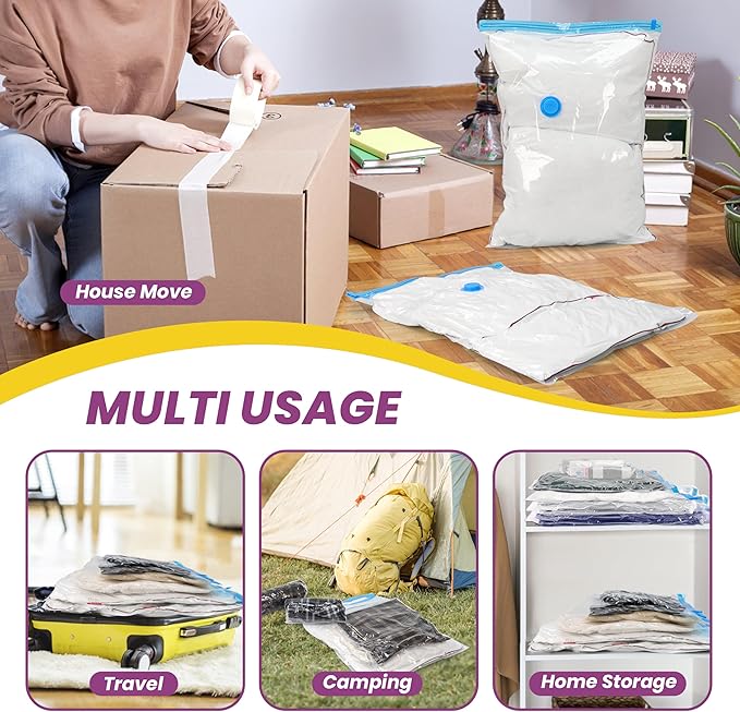 Space Bags Vacuum Storage Bags (Jumbo 12 Pack) Save 80% Space - Vacuum Bags for Comforters and Blankets, Bedding, Compression Seal for Closet Storage - Pump for Travel