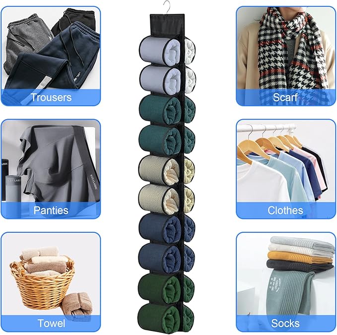 Legging Organizer for Closet Hanging, Hanging Legging Organizer, Legging Storage for Closet, Behind Door, Wardrobe, Clothes Storage, Hanger 20 Pockets Clothes Storage (Black)