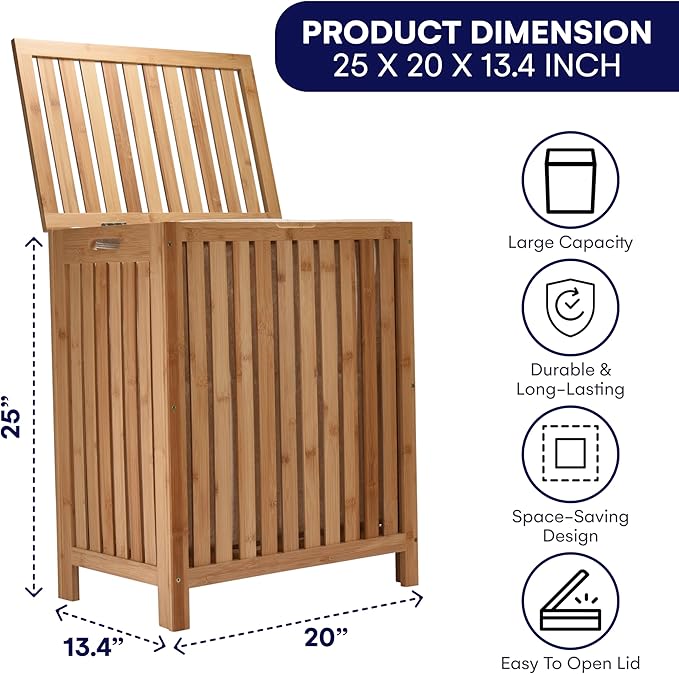 2LB Depot Laundry Hamper - 25x20x13-Inch Waterproof Bamboo Laundry Basket with Lid - Clothes Hamper for Clothes, Versatile Storage for Blankets, Toys, Towels - Suitable for Home Organization -110L