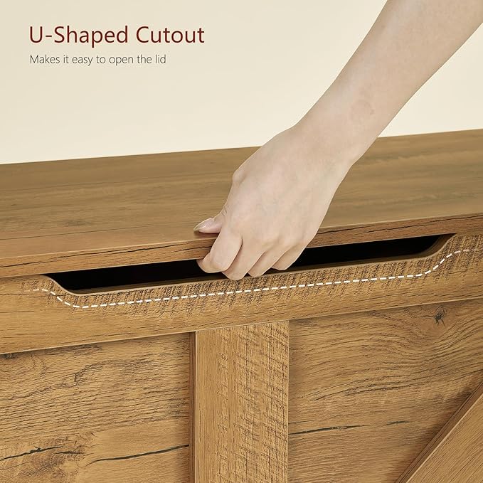 usikey Toy Box, Storage Chest with Safety Hinges, Lift Top Wooden Toy Chest, Storage Bench, for Living Room, Bedroom, Entryway, Honey Brown