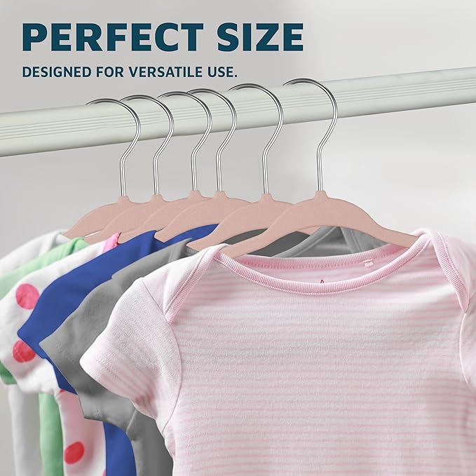 Pink Velvet Kids Hangers 100 Pack, 10.83" Non-Slip Baby & Toddler Hangers for Clothes, Space-Saving Slim ABS Plastic with 360° Swivel Hook & Notched Shoulders, Up to 10 lb Capacity
