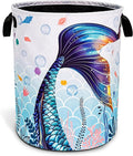 Blue Purple Mermaid Tail Laundry Basket Beautiful Foldable Oxford Cloth Funny Tote Bag Laundry Hamper Clothes Storage Bucket Toy Organizer For Bathroom/Laundry Storage/Bedroom 18.9x16.5 In