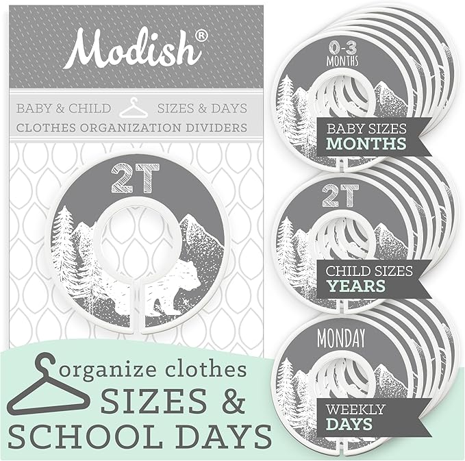 Kids Clothes Closet Organization, Hanging Size Dividers: Months & Years, Baby Toddler Children Girl Boy Neutral Gray Woodland Animal Outdoor Mountain Forest Safari Explorer Nursery Room Décor Gift