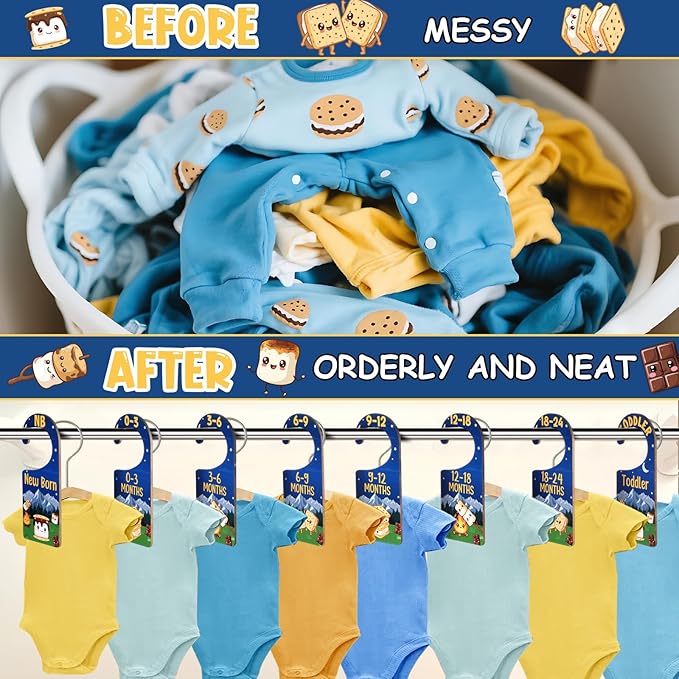 Baby Closet Dividers 8PCS, S’More Themed Wooden Double-Sided Clothes Size Hanger/Organizer from Newborn to Toddler for Nursery Decor Baby Shower Birthday Gender Reveal Party Gift