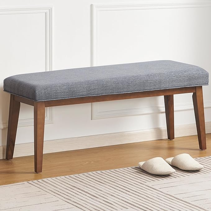Upholstered Bench for Bedroom End of Bed,42.5-inch Entryway Bench for Living Room,Dining Bench with Padded Seat and Solid Wood Leg for Kitchen Bedroom,Indoor and Hallway (Bench, Grey)