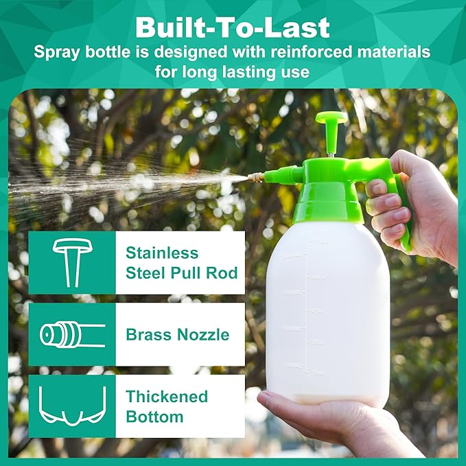 MaxWorks 51021 Hand Pump Sprayer Bottle 2L 0.5 Gal for Garden Indoor Outdoor Home with Adjustable Brass Nozzle of Mist Setting with Lock Switch