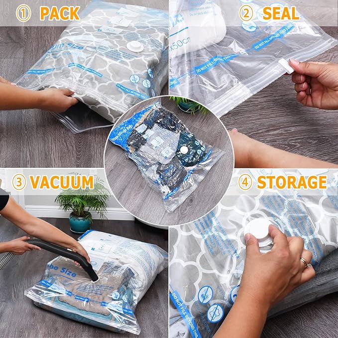 MEIQIHOME Vacuum Storage Bags, Space Saver Sealer Bags,Vacuum seal bags for clothing, Pillows, Comforters, Blankets, Bedding,8 COMBO