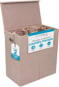 BIRDROCK HOME Double Laundry Hamper with Lid and Removable Liners | Linen | Easily Transport Laundry | Foldable Hamper | Cut Out Handles