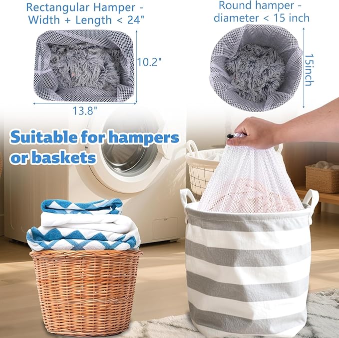 20x24 Inch Mesh Laundry Bag with Drawstring, Machine Washable White Net Washing Bag for Home Travel Hotel College Dorm Apartment Wash