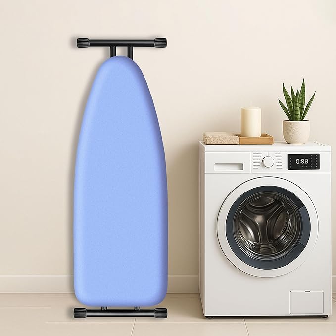 Ironing Board Cover and Pad 18x49 Large, Extra Thick Natural Cotton, Silicone Coated, Scorch Resistant, Elastic Edge with Hook Loop Strap, Wide Iron Board Padding, Heatproof Blue