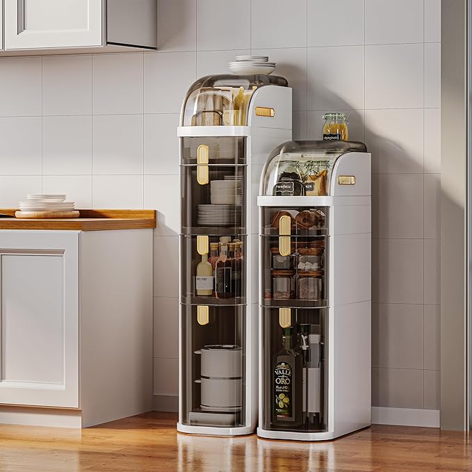 3-Tiers Slim Bathroom Storage Cabinet with Drawers & Tissue Box,Plastic Narrow Rolling Bathroom Tower Cart Waterproof & No Installation for Small Spaces Kitchen Laundry Living Room