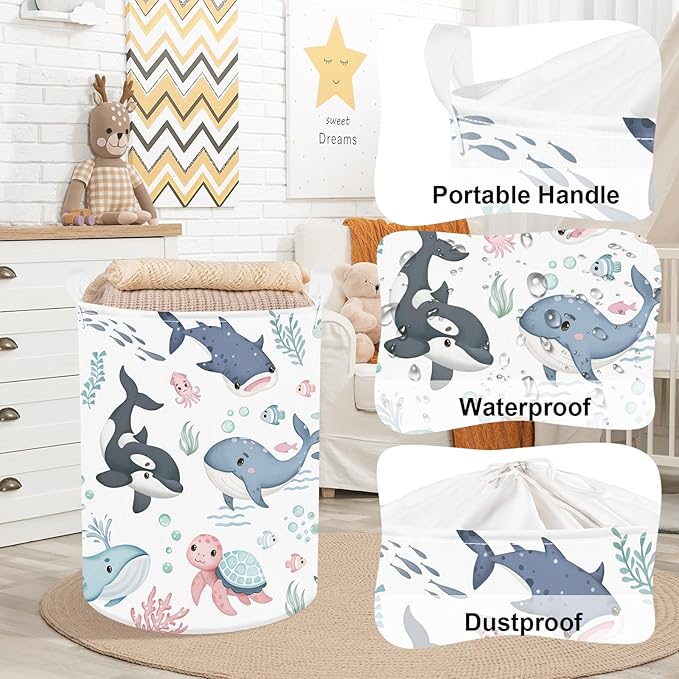 Clastyle Adorable Ocean Animal Laundry Basket Shark Kids Clothes Book Storage Basket Gift Toy Box for Bedroom Decor,Whale,36x45 cm