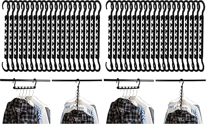 Mr. Pen- Space Saving Hangers for Clothes, 20 pcs, Black, Plastic Multi Clothes Hangers Space Saving, 6 Slots, 360° Rotating Hooks (Pack of 2)