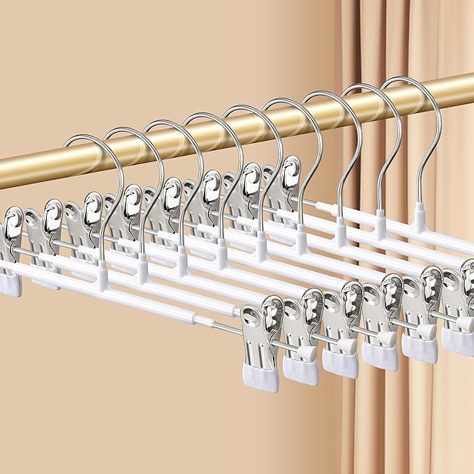 14Inch 30PACK Pants Hangers with Clips Adjustable Skirt Hangers for Women White Metal Non-Slip Trousers Hanger Heavy Duty Space Saving Clothes Hangers for Shorts,Jeans