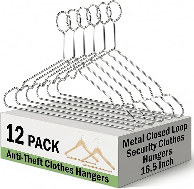 Leinuosen 12 Pcs Anti - Theft Clothes Hangers Metal Closed Loop Security Clothes Hangers 16.5 Inch for Hotels, Rvs, Lockers & Home Use