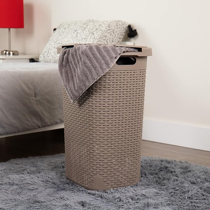 Mind Reader Slim Laundry Hamper with Lid, 60L Tall Clothes Basket, Narrow Tapered Design for Bathrooms, Closets and Laundry Rooms, Plastic, 2 Pack