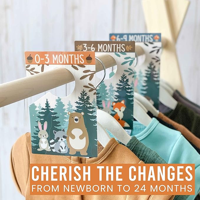 Hadley Designs 6 Hanger Dividers Baby Closet Size Dividers - Woodland Baby Closet Dividers, Organizer for Nursery Organization, Newborn Essentials, Nursery Closet Dividers Girl or Boy