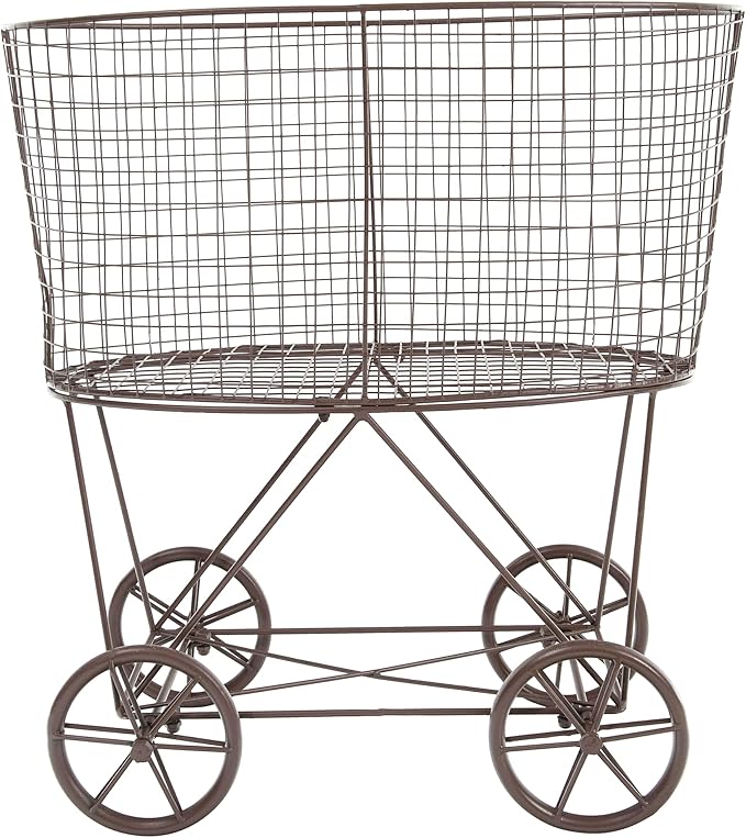 Creative Co-Op Vintage Reproduction Metal Laundry Basket on Wheels, Rust