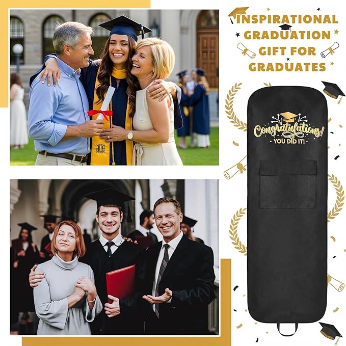 Abbylike 66''x24'' Graduation Academic Garment Bag with Handles and Cap Pocket Breathable Graduation Gown Bag Fabric Dress Bags for Hanging Gowns Long Closet Clothes Protectors, Black