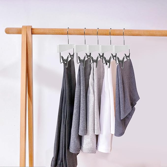 Quality Hangers Luxury Ultra Thin Space Saving Wooden Clothes Hanger - Skirt Hangers with Squared Pant Bar Best for Shirts Blouses Dress - White Hangers - 20 Pack