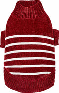 Blueberry Pet Cozy Soft Chenille Classy Striped Dog Sweater in Burgundy Red, Back Length 10", Pack of 1 Clothes for Dogs