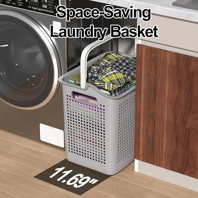 42 L Plastic Dirty Clothes Hampers with Handles, Plastic Laundry Baskets, Gray, 4 Packs