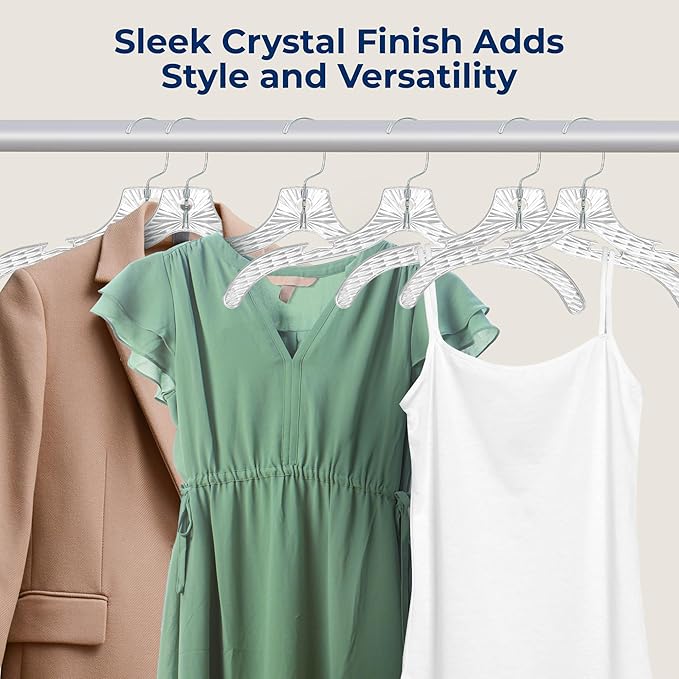 SereneLife 24 Pack Transparent Plastic Hangers, Crystal Clear, Non-Slip with Notched Shoulders, Ultra-Thin Space Saving, Closet & Retail Use, with Swivel Hook for Clothes, Shirts, Dresses, Jackets