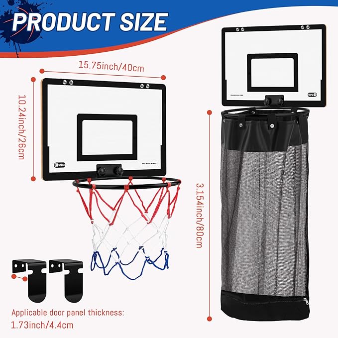 Over the Door Basketball Laundry Hamper and Basketball Hoop, 2-in-1 Wooden Sports Laundry/Clothes Basket with Hoop and a Bottom Zipper for Kids Teen Bedrooms, Dorm Rooms, Bathroom