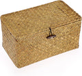 Hipiwe Wicker Shelf Baskets Bin with Lid, Handwoven Seagrass Basket Storage Bins Rectangular Household Basket Boxes for Shelf Wardrobe Home Organizer, Caramel Medium