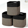 11 Inch Cube Storage Bins, 11x11 Cube Storage Bins for Cube Organizer, Square Cloth Storage Cubes, Woven Storage Baskets for Shelves, Toy Baskets Storage Kids, Black & Jute (Pack of 3)