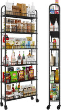 Slim Rolling Storage Cart with Wheels, 6-Tier Narrow Shelf Unit for Small Spaces, Metal Utility Cart, Skinny Storage Organizer for Bathroom Kitchen Laundry Room Narrow Places (Black)