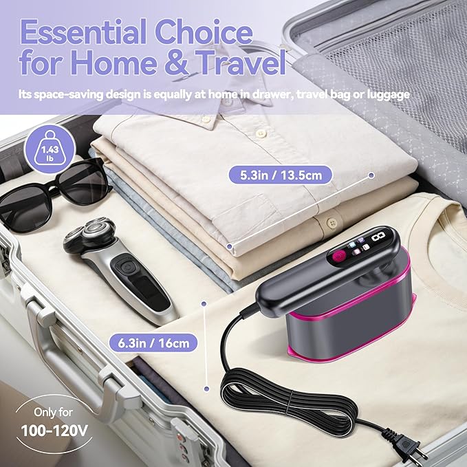 Portable Handheld Travel Steamer for Clothes, 2-in-1 Steamer & Iron 4 Modes LCD Display, Garment Steamer 1200W 15S Fast Heat-up 180ml Tank for 20Min Penetrating Steam Wrinkle Removal, 100-120V