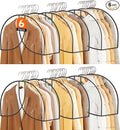 MISSLO 8" Gusseted Shoulder Cover 6-Pack Wide Garment Covers for Clothes Storage Clear Plastic Clothes Cover for Hanging Dustproof Clothes Protectors for Hanging Clothes for Suits, Shirts, Coats