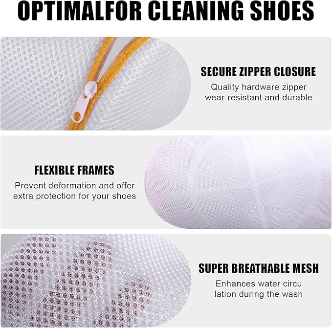 Shoe Washing Machine Bag, Laundry Shoe Bag for Washer and Dryer, White Sandwish Mesh, 2L(8x15in)