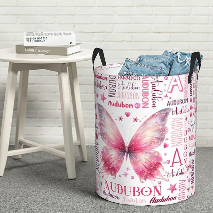 Personalized Butterfly Laundry Basket For Baby Kids Boys Girls Adult Custom Hamper Basket With Name For Bathroom Bedrooms Collapsible Baby, Dirty Clothes Hamper With Handles