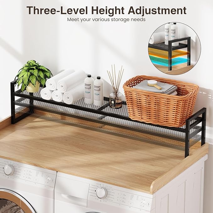 Washer Dryer Countertop with Shelf, 54" x 27.5" Wooden Washer and Dryer Topper, Laundry Countertop with Anti-Slip Pads, Washer Dryer Topper for Laundry Room Organization and Storage (Light Wood)