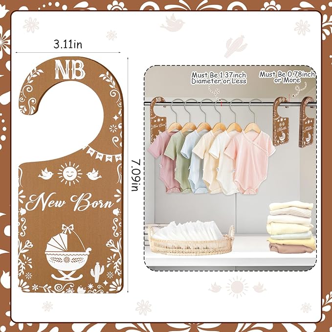 Baby Closet Dividers 8PCS, Mexican Talavera Wooden Double-Sided Clothes Size Hanger/Organizer from Newborn to Toddler for Nursery Decor Baby Shower Birthday Gender Reveal Party Gift